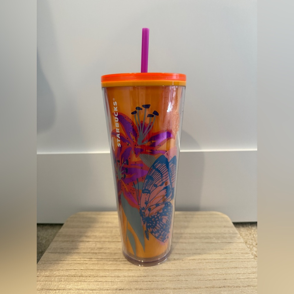 Starbucks Vibrant Orange and Purple Floral Tumbler
